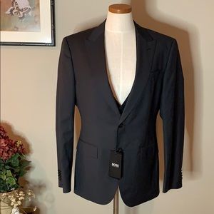 NWT Hugo Boss Suit Blazer Jacket & Matching Vest, Stretch Tailoring, Black, 38R